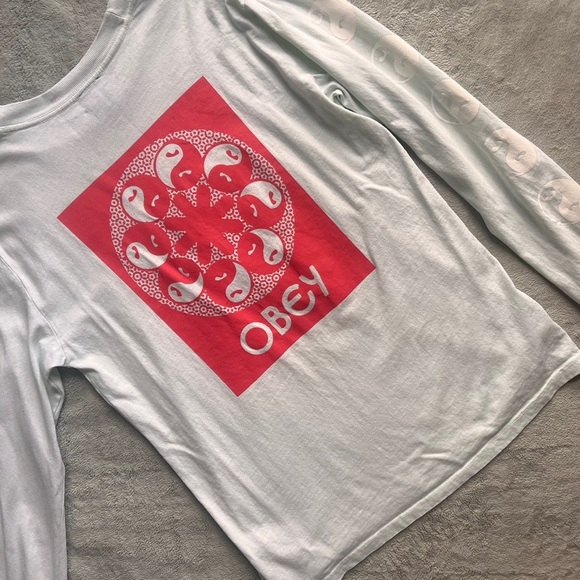 Obey Tops - Obey Yin Yang Logo Pullover Unisex Streetwear Long Sleeve Tee T-Shirt Small